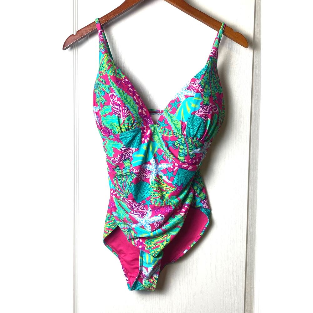 Stella Parker Pink Green Starfish One-piece Swimsuit Women's Size Medium